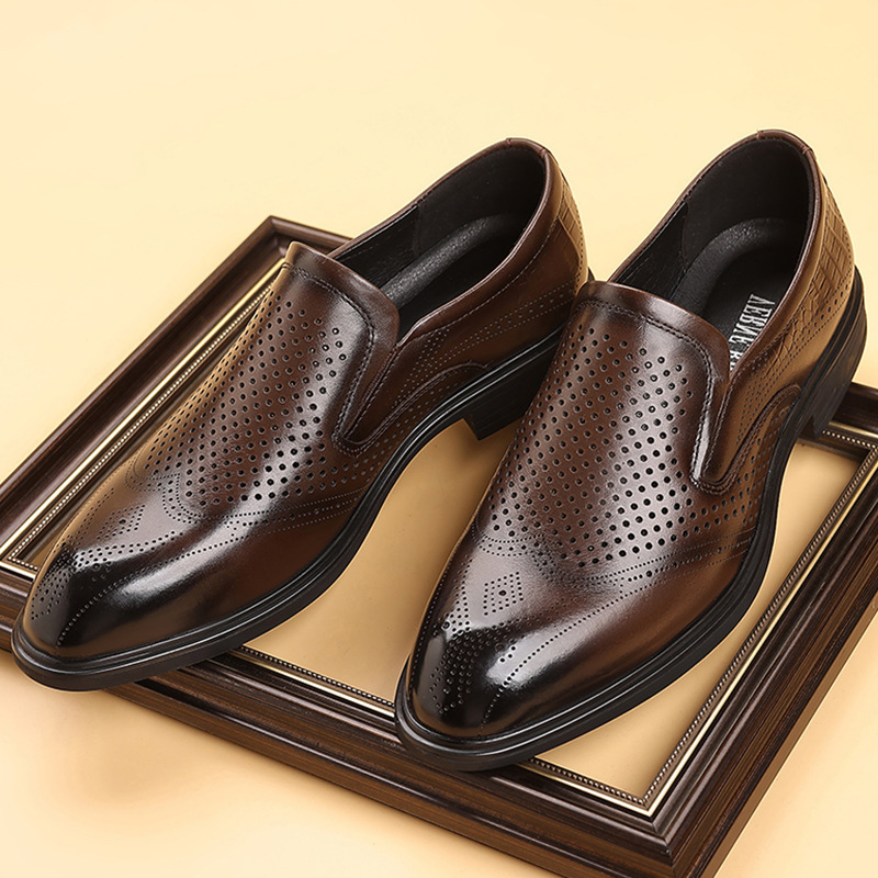 First Layer Pure Cowhide, Inside with Pigskin, Perforated Shoes, Insole Made of First Layer Cowhide, Soft Sole, European Style Business Shoes