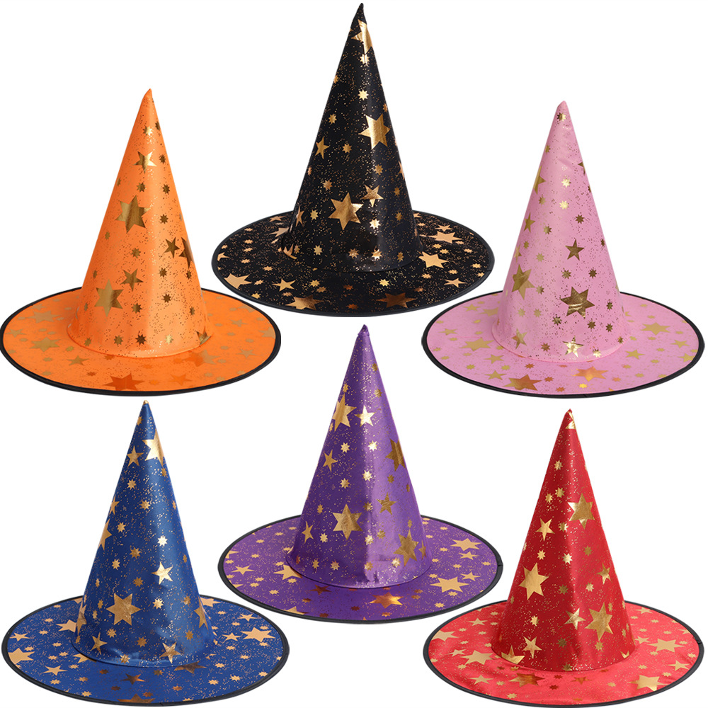 Sombrero de Halloween niños adultos disfraces de disfraces sombrero de mago bronceado sombrero de mago sombrero de estrella de cinco puntas