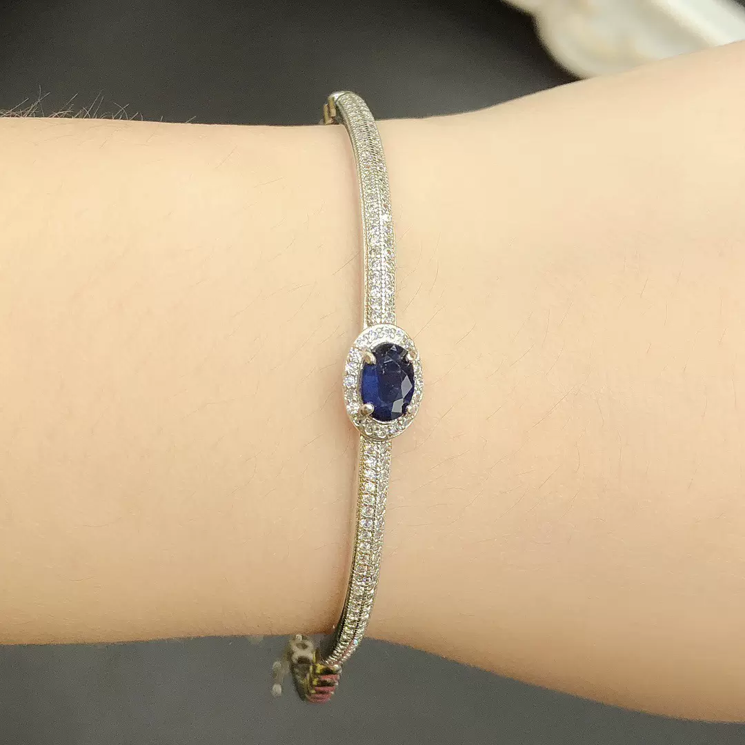 工厂批发爆款天然蓝宝石手链S925银镶嵌主石5*7热销欧美一件代发