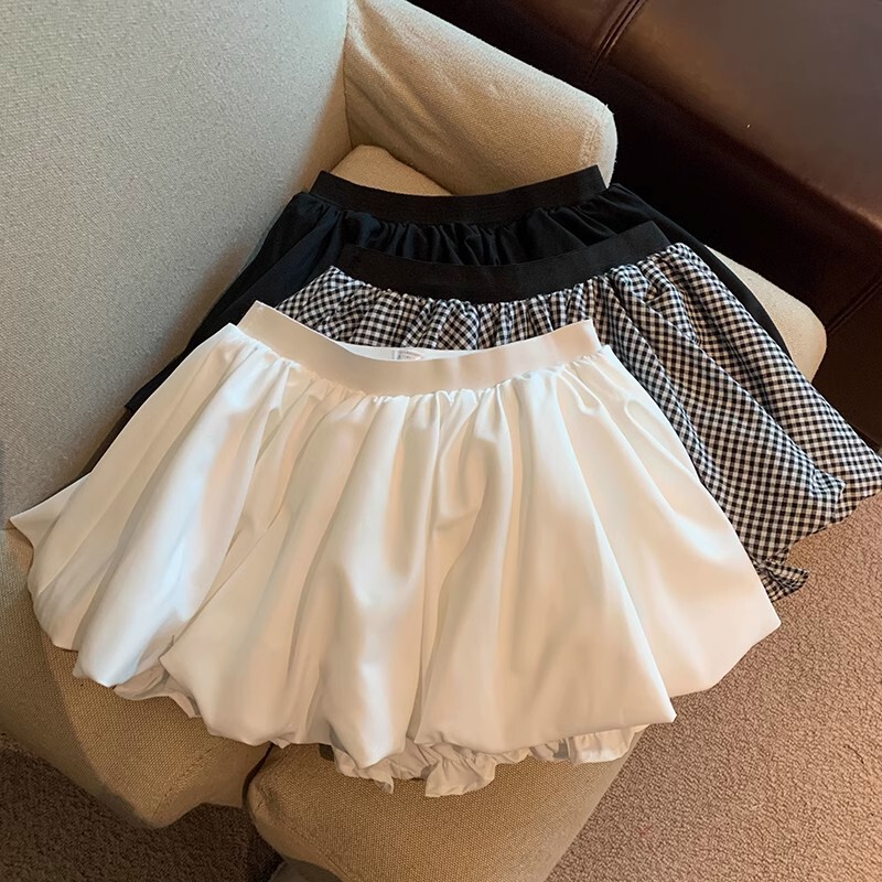 白色花苞半身裙女2025夏季小个子高腰A字半裙辣妹防走光蓬蓬短裙|undefined