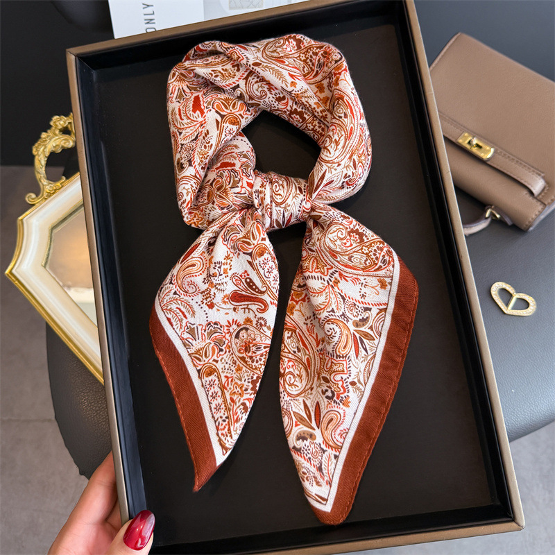New Luxury Herringbone Pattern Cotton-linen Feel Small Square Scarf, Silk-like Velvet Headscarf, Shawl, Sunscreen Neck_voghion.com