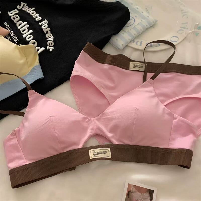 American Retro Dopamine Sports Style Underwear for Women, Summer Sexy Thin Small Chest Push-Up Triangle Cup Bra