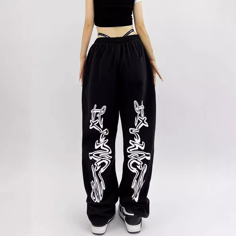 Cross-Border American High Street Retro Printed Leggings Sweatpants for Women Ins High Waist Wide Leg Pants Sexy Casual Sweatpants for Women