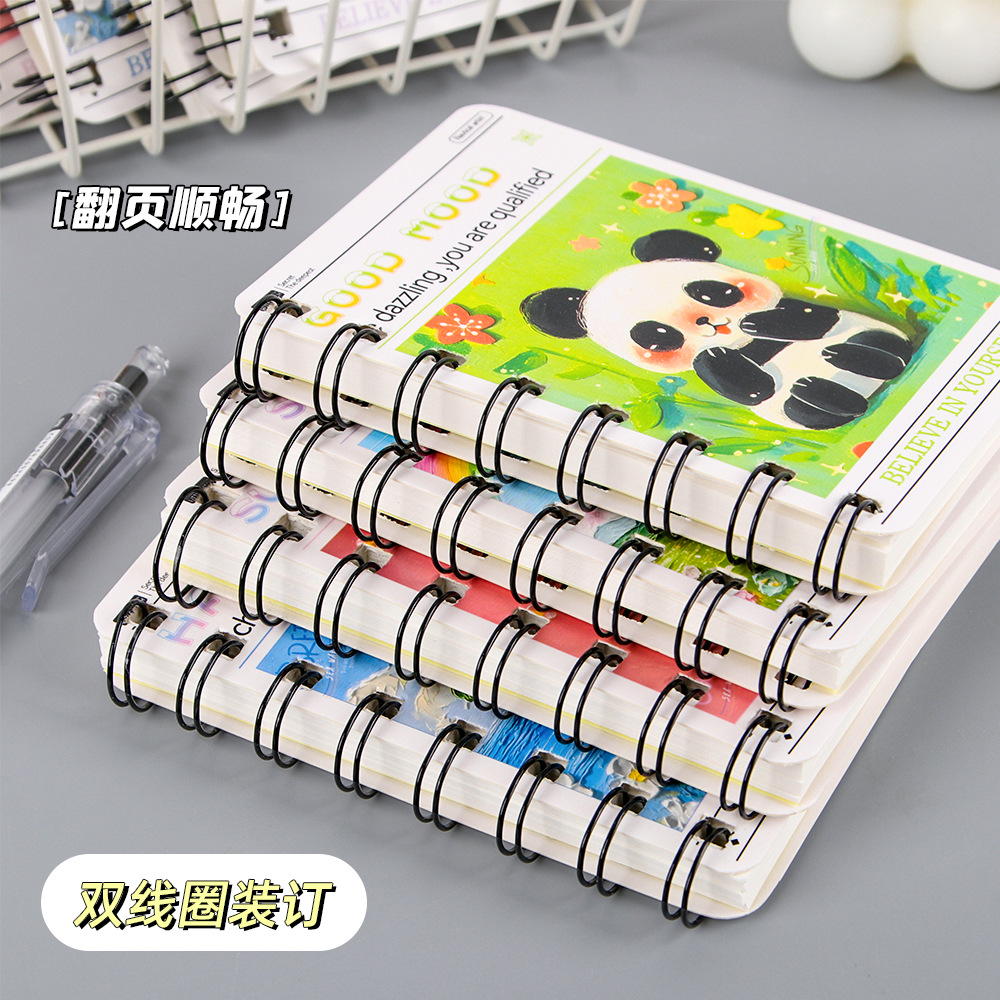 Creativo Panda bobina de dibujos animados de estudiantes A7 side flip bolsillo portátil cuaderno de notas papelería al por mayor