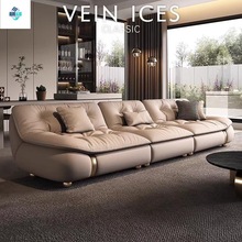 高端现代轻奢真皮沙发帆船羽绒头层牛别墅豪宅横客厅直排高级大气