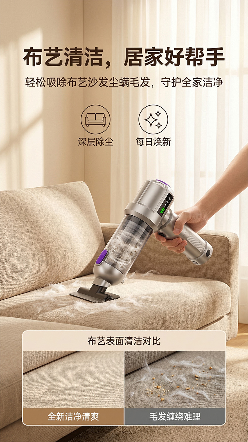 Car-mounted vacuum cleaner with wireless power display, portable brushless motor, handheld household dust remover, blower and vacuum cleaner