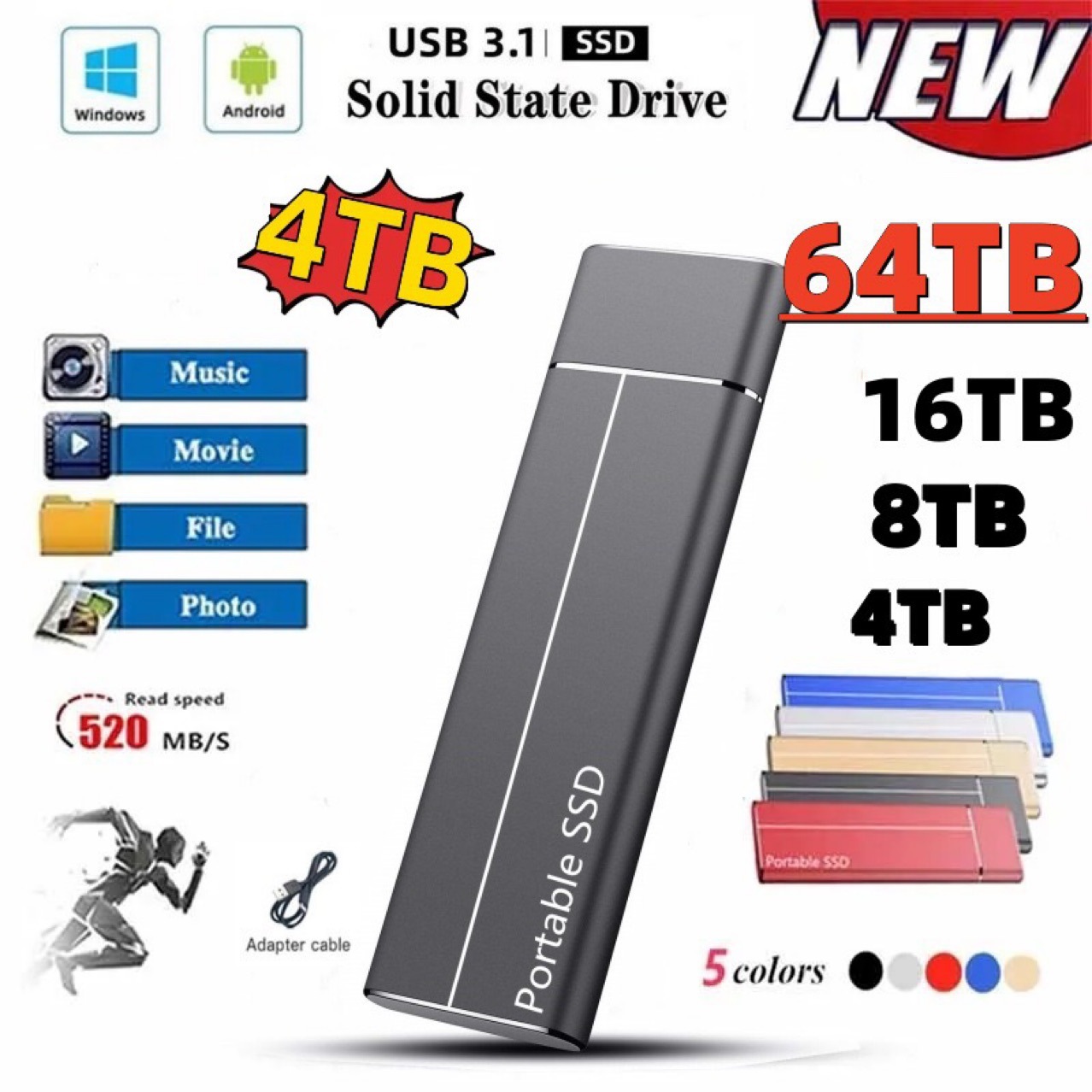 توسيع المحمول المحمول عبر الحدود الخارجية SSD ترقية 8 sd sd التداول 16 في sd نقل فعال