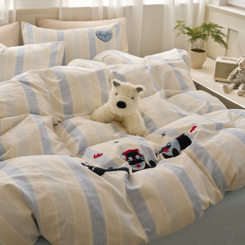 Cartoon Cute Healing Type a Maternal and Infant Grade Double-Layer Yarn Four-Piece Set of Pure Cotton Soft and Waxy Skin-Friendly Bedding Three-Piece Set