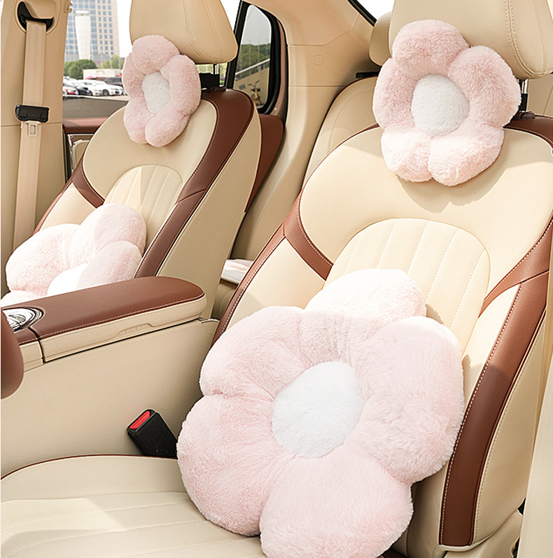 Four Seasons universal car headrest plush soft and comfortable car neck pillow pillow cute flower car lumbar support