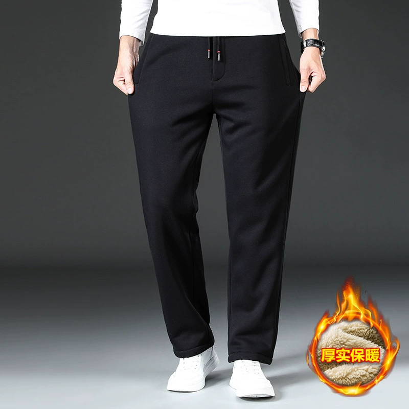 Мужские осенне-зимние новые прямые брюки средней эластичности со средней талией, спортивные бархатные теплые прямые спортивные штаны 932
