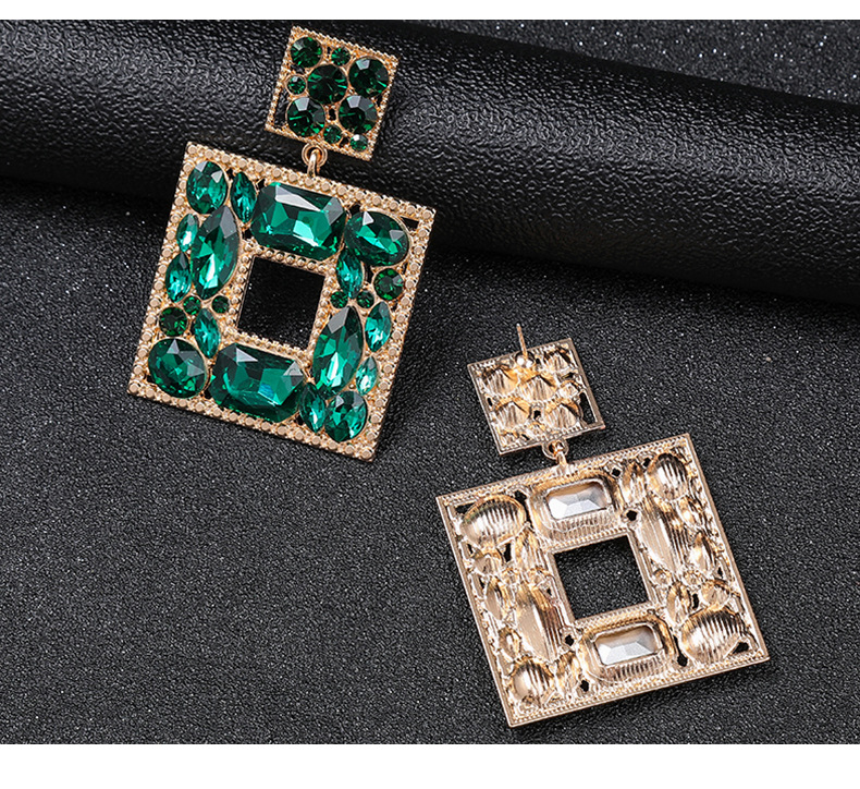 Inlay Design Exaggerated Square Alloy Inlay Rhinestones Women's Earrings 1 Pair