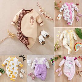 babyshower童装女宝宝粉色哈衣爬服婴儿连体初生衣服长袖爬服Q