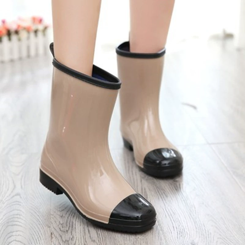 Модные резиновые сапоги до середины икры, Женская Водная обувь, непромокаемые резиновые сапоги, Женская резиновая обувь для взрослых, Нескользящие водные сапоги, обувь в теплом чехле на флисовой подкладке оптом
