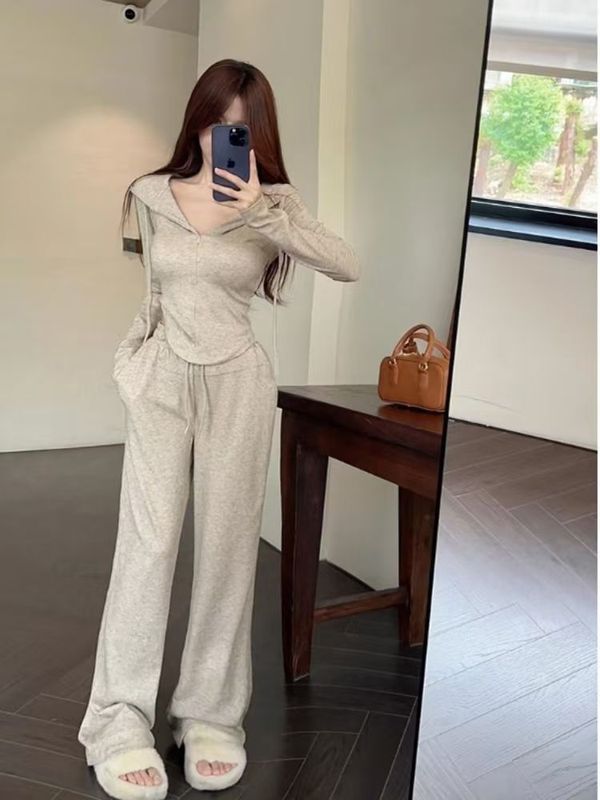 运动休闲两件套连帽卫衣外套女装春季阔腿裤长裤2025新款时尚套装|undefined
