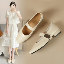 ZHR方头优雅粗跟单鞋女2025新款复古玛丽珍鞋百搭ins平底气质女鞋