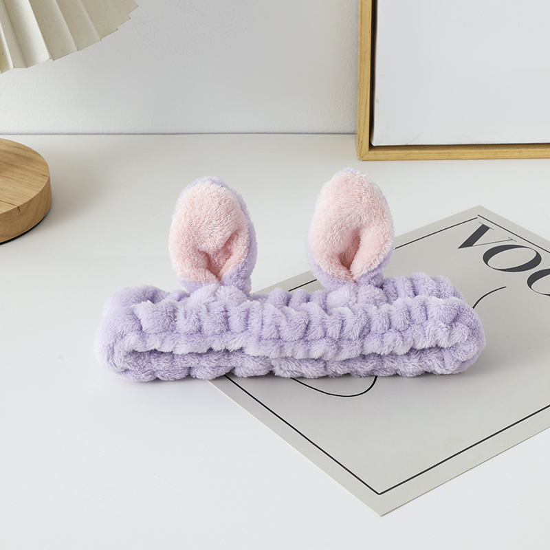 Fascia capelli orecchie coniglio morbida per pulizia viso accessorio_voghion.com