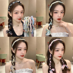 碎花髮帶絲巾綁發夏季飄帶發箍一體女日常外戴系帶編髮絲帶頭飾