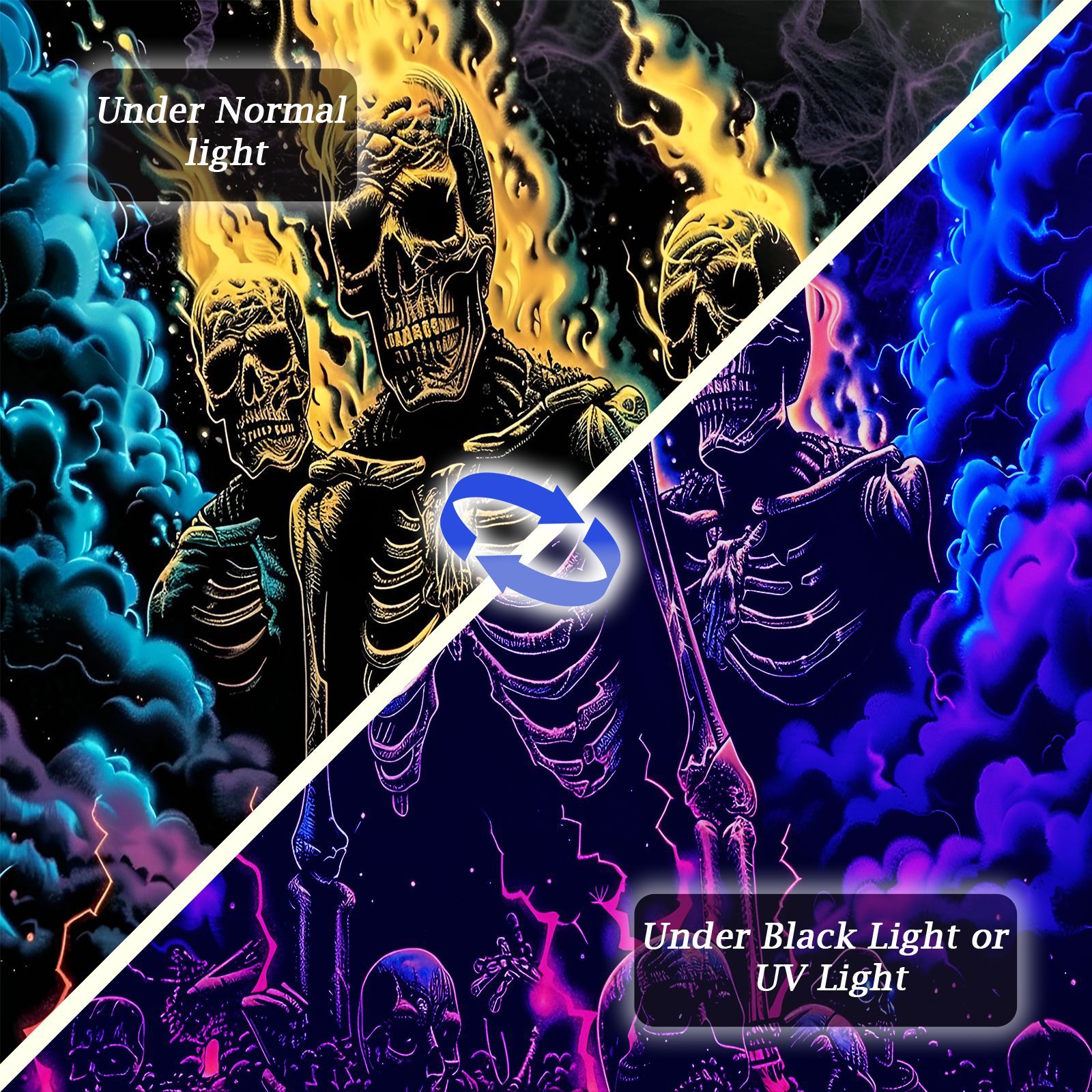 아마존 뜨거운 판매 맞춤형 형광 태피스트리 대외 무역 달 해골 형광 교수형 천 홈 인테리어 소스 제조 업체