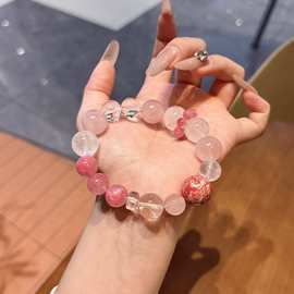 彩色糖果天然多宝手串女 粉水晶手链招财转运手饰品 原创设计手串