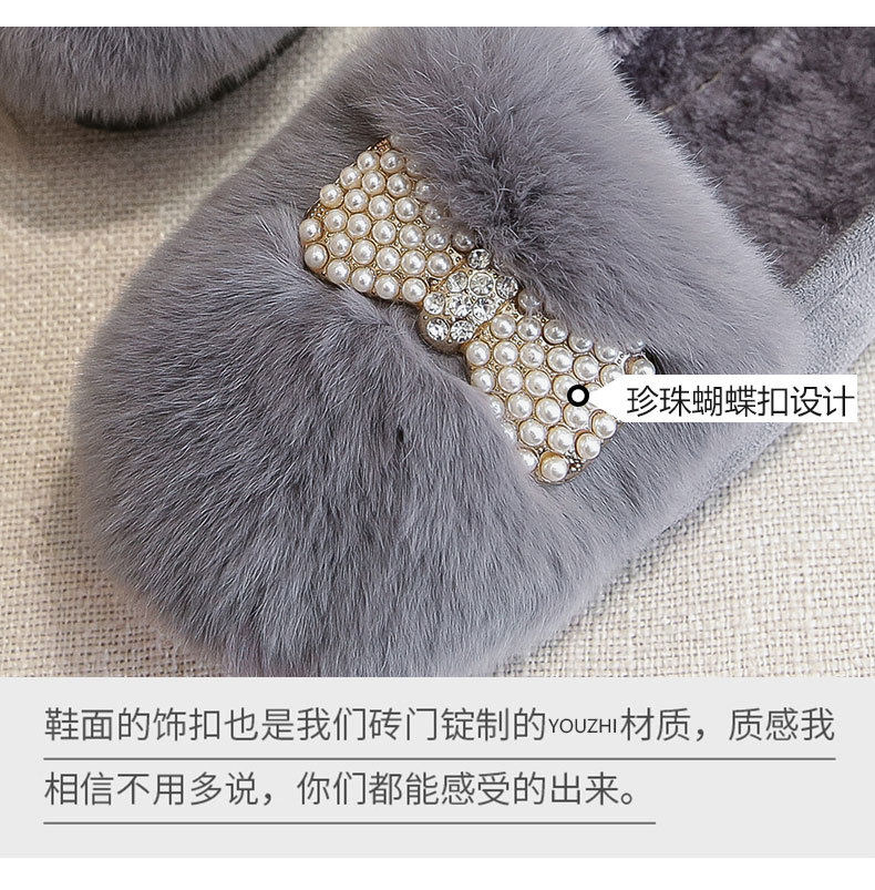 Giày lười nữ bệt lông thỏ giữ ấm cổ thấp — Màu xám, Màu đen chi tiết 10