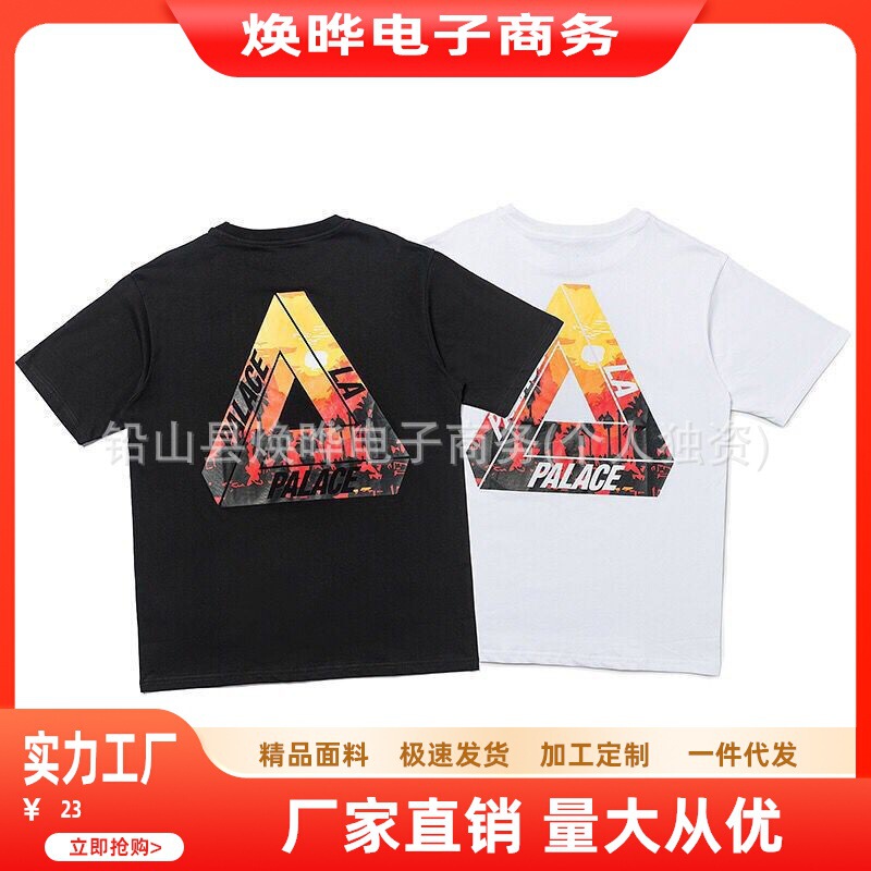 European and American Trendy Brand Palace Triangular Double Yarn Printing High Quality Men's and Women's Casual Short-Sleeved T-Shirts