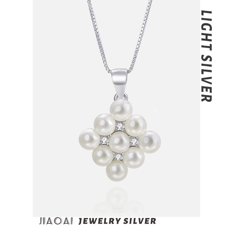 Jiaojiao amor S925 plata esterlina colgante de diamantes para mujeres europeas y americanas estilo cadena de clavícula moda collar de perlas al por mayor