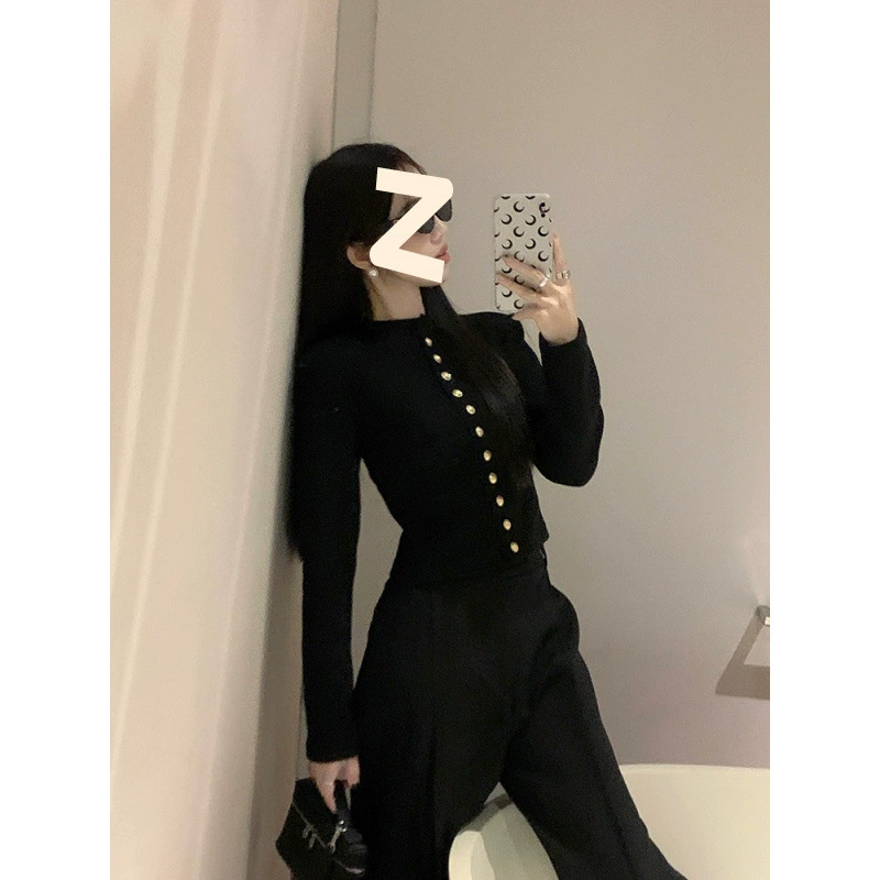 Высококачественный элегантный модный женский зимний костюм с воротником-стойкой, тонкий вязаный свитер, костюм с высокой талией, широкие брюки, комплект из двух предметов.