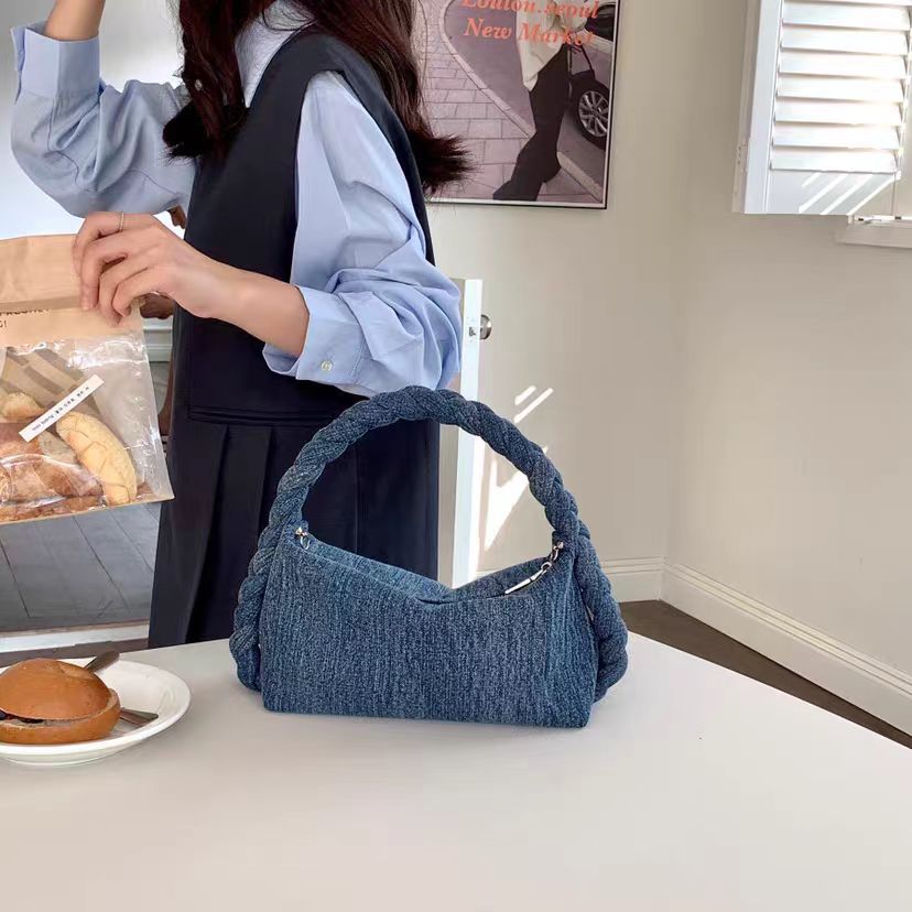 Denim Underarm Bag For Women Dumpling Shoulder Bag With Chain_voghion.com