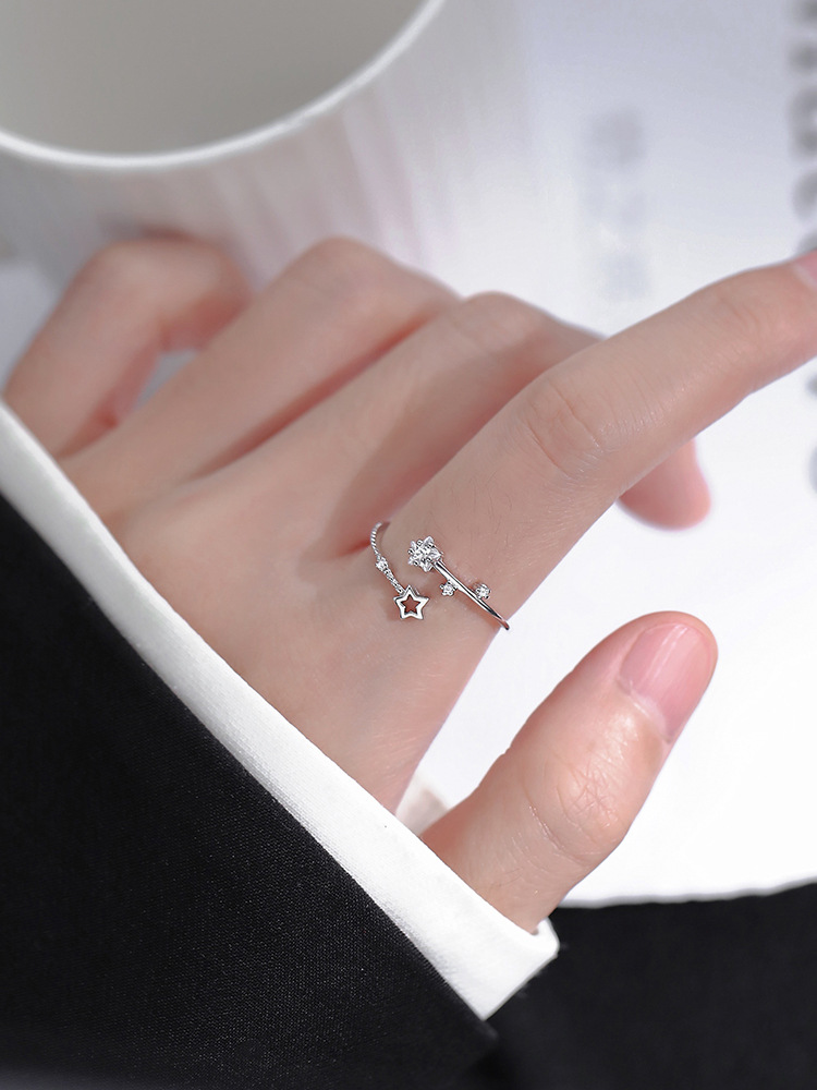 925銀メッキ星指輪女軽豪華個性開口戒ins冷淡風指環小衆アクセサリー
