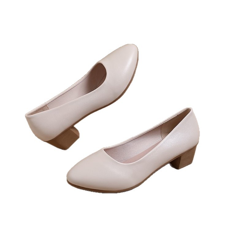 2025 otoño zapatos negros de tacones altos de primavera de cuero suave zapatos de trabajo de viaje de tacones gruesos zapatos de cuero de punta zapatos de mujer