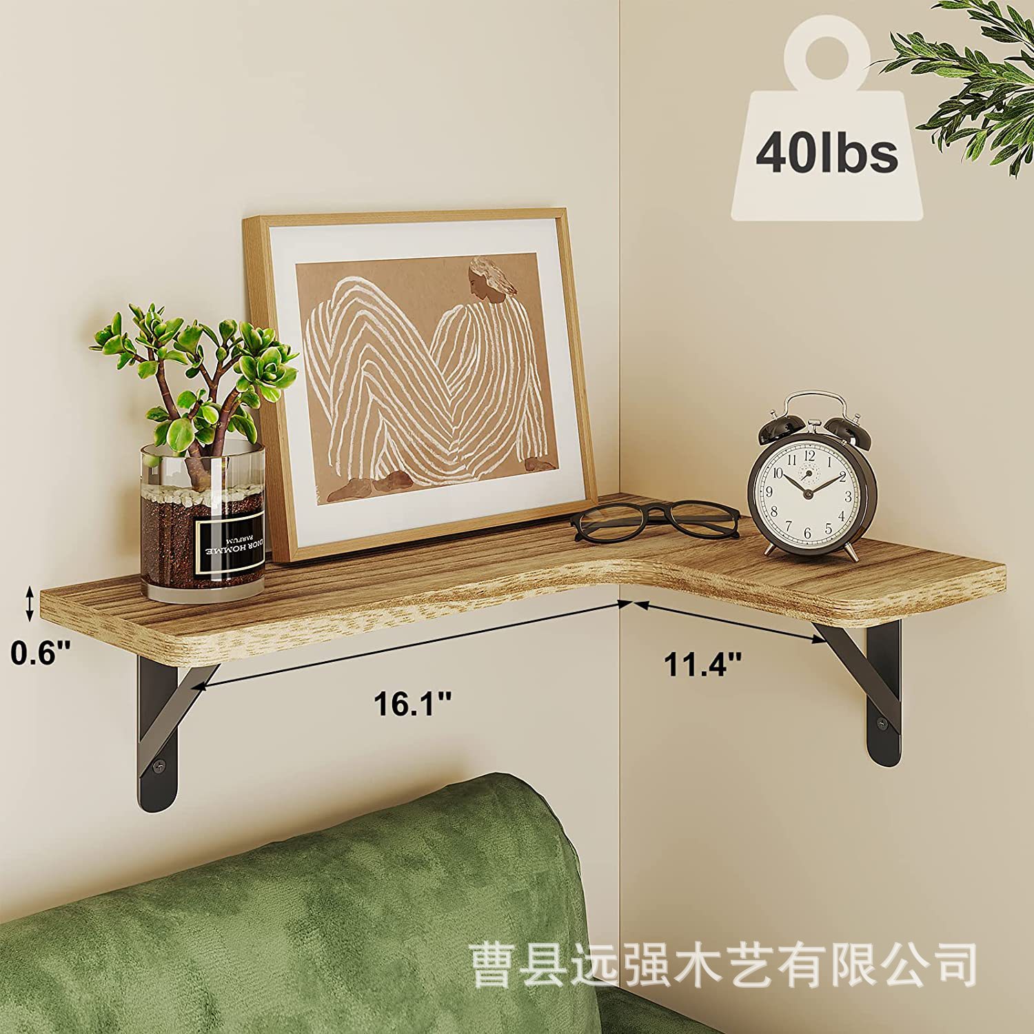 Estante de almacenamiento montado en la pared de madera de estilo rural Partición flotante montada en la pared Estante de almacenamiento de esquina de madera maciza Artículos diversos Estante organizador