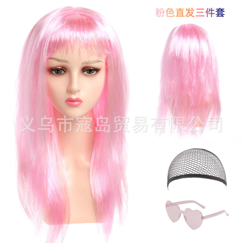 Halloween Long Hair Straight Disco Color Neon Fringe Hair Straight COS Party RPG Show Perruca image 5