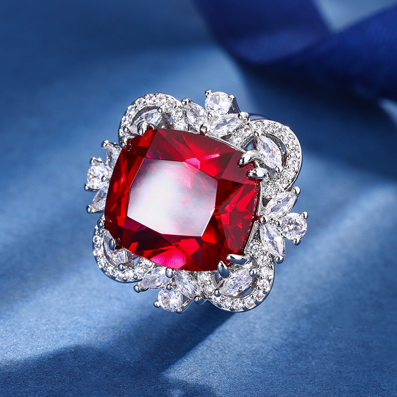 2023 nuevo estilo zhuang sheng joyería cobre inferior chapado en oro moda europea y americana imitación tesoro color grasa cuadrado 14*16 anillo para las mujeres