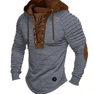 2025 Men's Spring and Autumn Hoodie Solid Color Lace-up Hooded Sports Streetwear Bronzing Sweatshirt