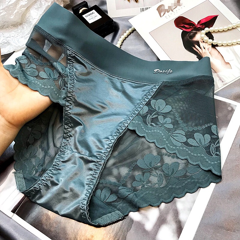 High-End Satin Accessible Luxury Lace Large Size High-Waisted Belly-Control Underwear for Women Butt-Lifting Breathable Mesh Pure Cotton Crotch Briefs