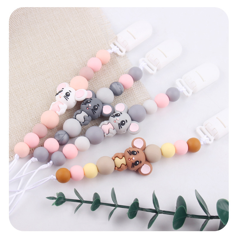 Ratón, bebé, chupeta de silicona, clipe de cadena, cadena de dientes molares, cadena de dientes molares, chupeta de goma dental calmante