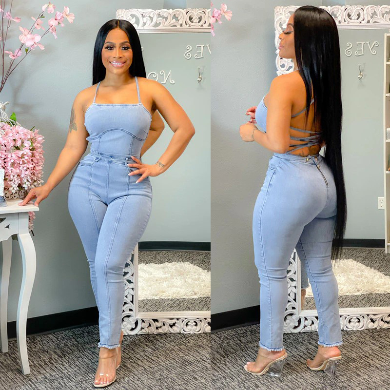 490g Weight Sleeveless Sleeve Length Full Length Pants Length Cotton, Denim Cotton Fabric Type High Waist Waist Line Jeans Pants Type Bodysuits Tops Type Holiday, Daily, Selfie Occasion Leggings Fit Type Solid Color Pattern Summer Season Women's Gender Streetwear Style Women's Holiday Daily Selfie Bodysuits Streetwear Solid Color Full Length Jeans 4