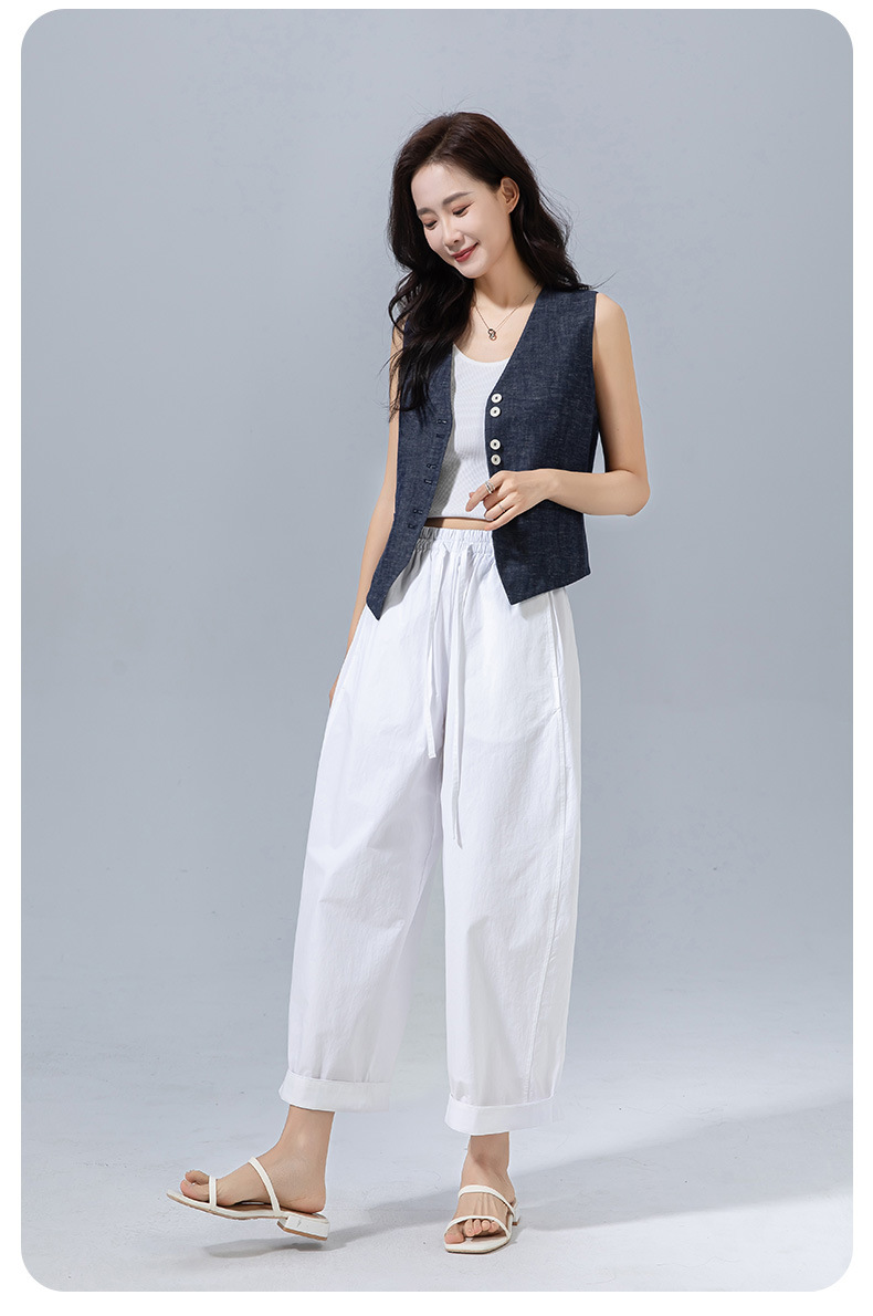 Quần culottes nữ ống rộng cạp thun dây rút, dáng suông rộng, dài 9 phần, chất cotton mềm mại — Ben trắng chi tiết 8