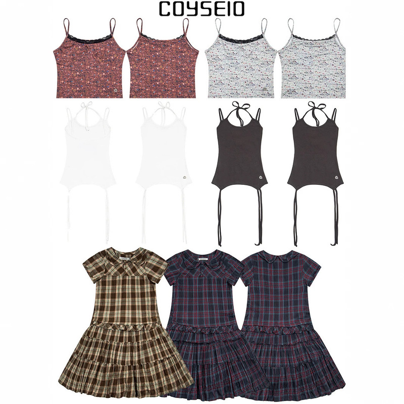Korean niche brand Coyseio halter neck strap top with lace floral vintage plaid doll collar cake skirt Korean niche brand Coyseio halter neck strap top with lace floral vintage plaid doll collar cake skirt