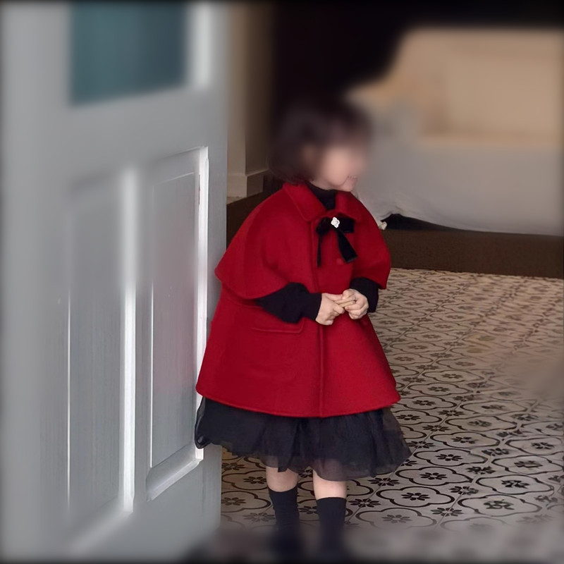 外贸童装批发女童外套冬装25新款小女孩中硬呢料夹棉加厚大衣外衣