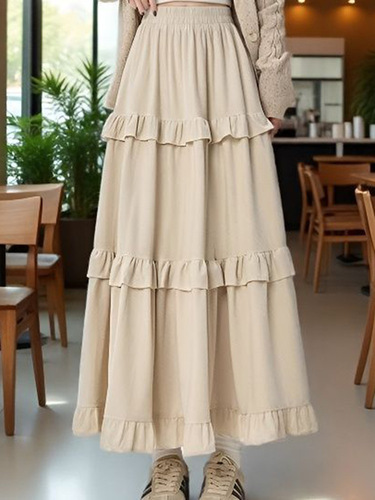 Velvet skirt for autumn and winter, high-rise velvet cake skirt, thickened umbrella skirt, A-line version, medium and long skirt, trend a