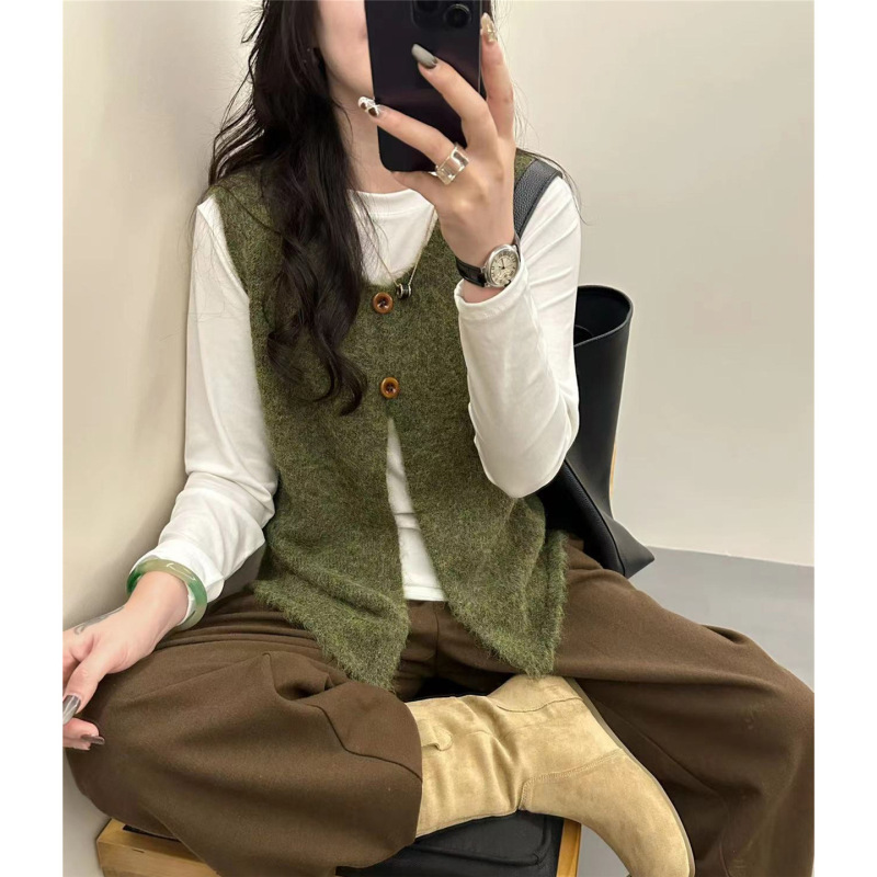 秋冬新款叠穿复古毛衣背心针织马甲无袖外套超好看时尚设计感上衣|undefined