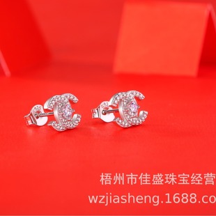 S925 Silver Earrings Moissanite New Earrings Double C Simple Fashion Best Selling Trendy Earrings Factory in stock Wholesale