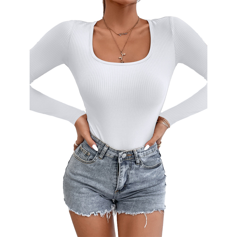 Otoño nueva ropa de mujer transfronteriza europea y americana Amazon casual pit bottoming Top color sólido manga larga mono ajustado