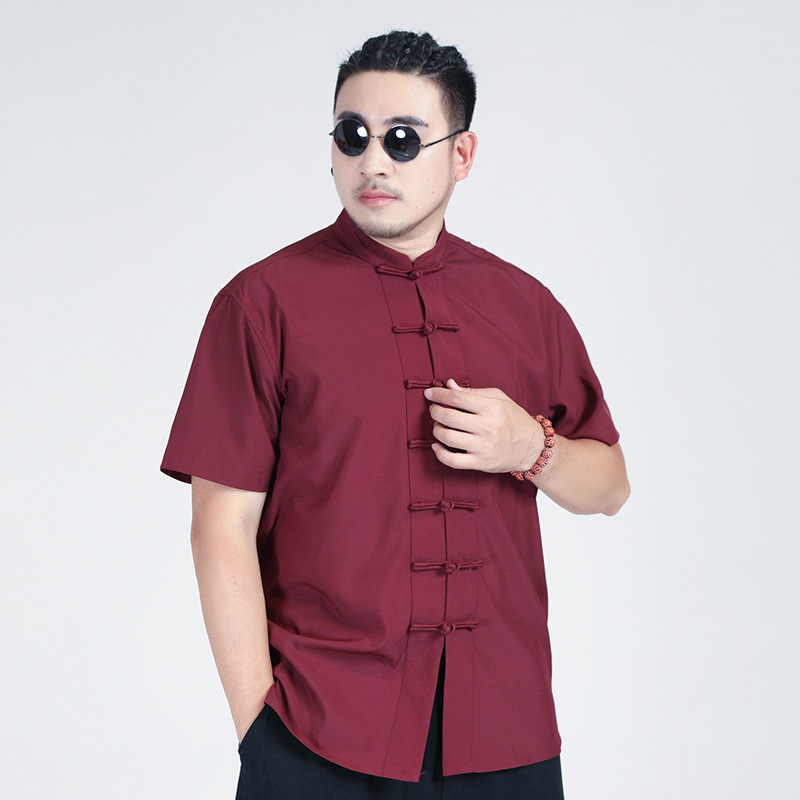 Chinese Style Plus-Size Men's Short-Sleeved Tang Suit Shirt, New Summer Style for Big and Tall Guys, Loose Casual Button-Down Shirt, Thin