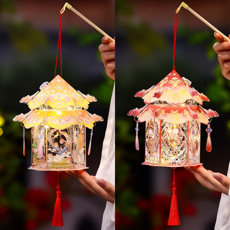 中秋葫芦灯笼幼儿园儿童手工diy材料包 手提古风发光福禄花灯挂饰|undefined