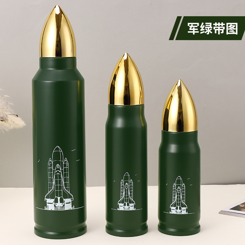 跨境外贸子弹头不锈钢保温杯炮弹真空水杯商务礼品杯子水壶批发