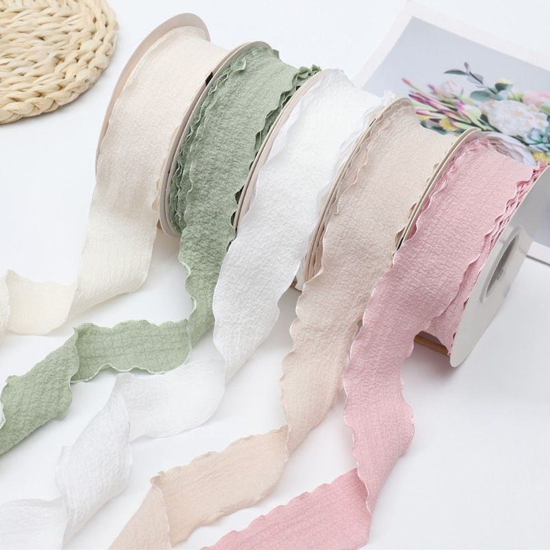 批发花艺鲜花花束包装蛋糕礼品装饰彩带4CM涤棉波浪花边褶皱丝带