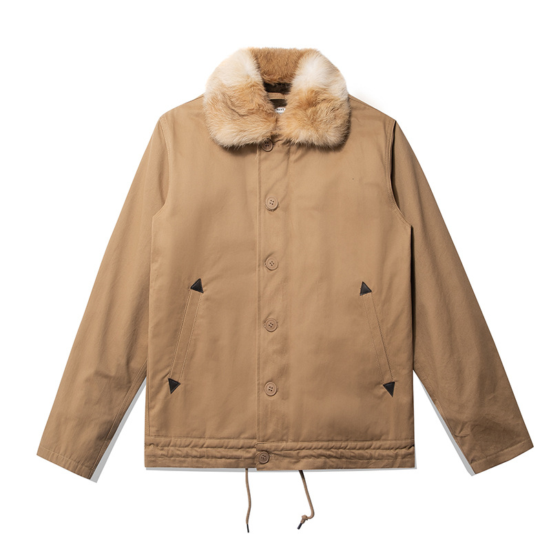 OKONKWO Navy N-1 DE LA CHAQUETA cubierta de portaaviones cubierta de ropa de la CUBIERTA de color sólido cuello de piel de conejo grande N1 ropa de algodón