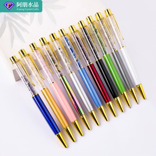 天然水晶碎石金属圆珠笔水晶钻石笔旋动金属笔办公广告礼品钻石笔
